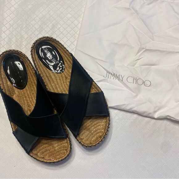 Jimmy Choo Black Espadrille Sandal Size 42 NEW - Picture 1 of 9